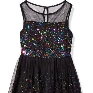 Speechless Kids Black Glitter Rainbow Dress